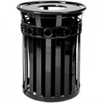 Witt Industries M5001-DT-BK Oakley Standard 50 Gallon Black Steel Decorative Trash Can with Push Door Dome Top Lid Witt Industries M5001-DT-BK Oakley Standard 50 Gallon Black Steel Decorative Trash Can with Push Door Dome Top Lid
