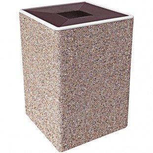 Wausau Tile Colonial TF1031 44 Gallon Concrete Square Trash Can with Aluminum Pitch-In Lid