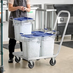Vigor 100 lb. Square Ice Tote Transport Set with 4 Ice Totes and Aluminum Dolly Vigor 100 lb. Square Ice Tote Transport Set with 4 Ice Totes and Aluminum Dolly
