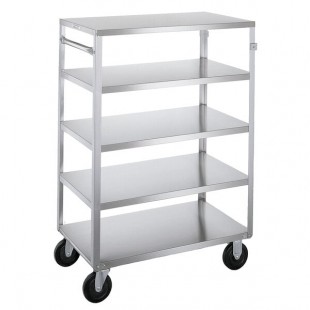 Lakeside 357 Medium-Duty Stainless Steel Five Shelf Utility Cart with 3 Edges Up and 1 Down - 32 1/8