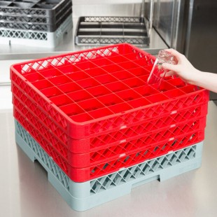Noble Warewashing 49-Compartment Gray Full-Size Glass Rack with 4 Red Extenders Noble Warewashing 49-Compartment Gray Full-Size Glass Rack with 4 Red Extenders