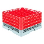 Noble Warewashing 49-Compartment Gray Full-Size Glass Rack with 4 Red Extenders