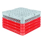 Noble Warewashing 49-Compartment Gray Full-Size Glass Rack with 4 Red Extenders