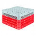 Noble Warewashing 49-Compartment Gray Full-Size Glass Rack with 4 Red Extenders
