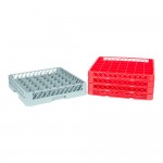 Noble Warewashing 49-Compartment Gray Full-Size Glass Rack with 4 Red Extenders