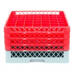 Noble Warewashing 49-Compartment Gray Full-Size Glass Rack with 4 Red Extenders
