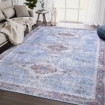 Abani Molana Collection 4' x 6' Beige / Blue Vintage Medallion Area Rug Abani Molana Collection 4' x 6' Beige / Blue Vintage Medallion Area Rug