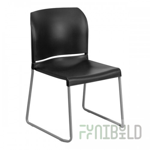 Flash Furniture Hercules Black Full-Back Contoured Stacking Chair with Gray Sled Base