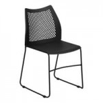 Flash Furniture Hercules Black Full-Back Contoured Stacking Chair with Gray Sled Base