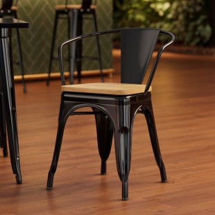 Lancaster Table & Seating Alloy Onyx Black Indoor Arm Chair with Natural Wood Seat Lancaster Table & Seating Alloy Onyx Black Indoor Arm Chair with Natural Wood Seat