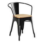 Lancaster Table & Seating Alloy Onyx Black Indoor Arm Chair with Natural Wood Seat Lancaster Table & Seating Alloy Onyx Black Indoor Arm Chair with Natural Wood Seat