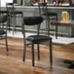 Lancaster Table & Seating Boomerang Black Finish Chair with Black Vinyl Seat and Back Lancaster Table & Seating Boomerang Black Finish Chair with Black Vinyl Seat and Back