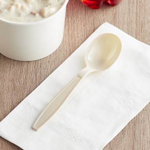 Choice Beige Heavy Weight Polystyrene Plastic Soup Spoon - 100/Pack Choice Beige Heavy Weight Polystyrene Plastic Soup Spoon - 100/Pack