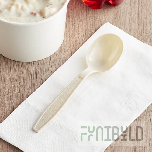 Choice Beige Heavy Weight Polystyrene Plastic Soup Spoon - 100/Pack