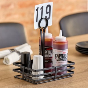 Choice Flat Coil Rectangular Wrought Iron Condiment Caddy with Card Holder - 7 7/8 Choice Flat Coil Rectangular Wrought Iron Condiment Caddy with Card Holder - 7 7/8