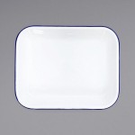 Crow Canyon Home V34BLU Vintage 3 Qt. White Enamelware Roasting Pan with Blue Rolled Rim