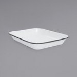 Crow Canyon Home V34BLU Vintage 3 Qt. White Enamelware Roasting Pan with Blue Rolled Rim