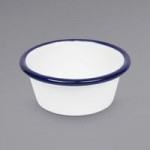 Crow Canyon Home V34BLU Vintage 3 Qt. White Enamelware Roasting Pan with Blue Rolled Rim