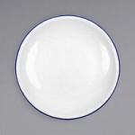 Crow Canyon Home V34BLU Vintage 3 Qt. White Enamelware Roasting Pan with Blue Rolled Rim