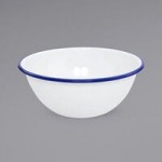 Crow Canyon Home V34BLU Vintage 3 Qt. White Enamelware Roasting Pan with Blue Rolled Rim