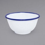 Crow Canyon Home V34BLU Vintage 3 Qt. White Enamelware Roasting Pan with Blue Rolled Rim
