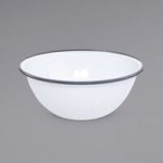 Crow Canyon Home V34BLU Vintage 3 Qt. White Enamelware Roasting Pan with Blue Rolled Rim