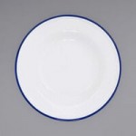 Crow Canyon Home V34BLU Vintage 3 Qt. White Enamelware Roasting Pan with Blue Rolled Rim
