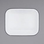 Crow Canyon Home V34BLU Vintage 3 Qt. White Enamelware Roasting Pan with Blue Rolled Rim