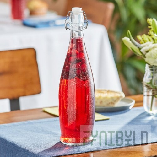 Acopa 32 oz. Clear Glass Bottle with Wire Bail Swing Top Lid - 6/Case