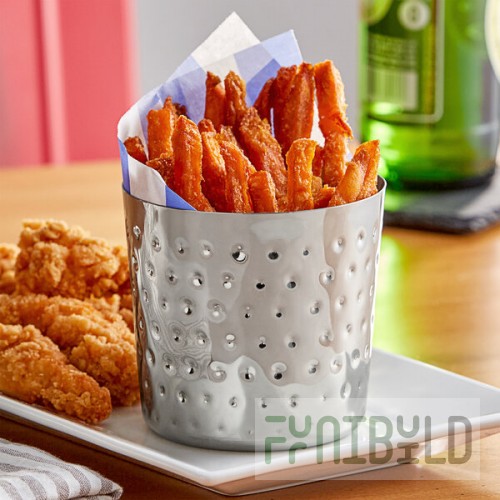 Acopa 16 oz. Hammered Stainless Steel Appetizer / French Fry Holder with Flat Top