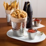 Acopa 16 oz. Hammered Stainless Steel Appetizer / French Fry Holder with Flat Top Acopa 16 oz. Hammered Stainless Steel Appetizer / French Fry Holder with Flat Top