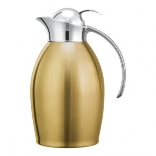 Service Ideas Nicollet 33.8 oz. Vintage Gold Stainless Steel Insulated Carafe / Server with Push Button Lid NIC10BSPBVG