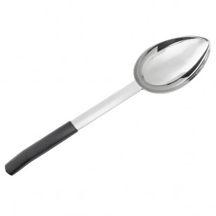 TableCraft AM5353BK Antimicrobial 6 oz. Stainless Steel Solid Oval Portion Spoon with Black Handle
