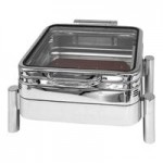 EcoBurner 7-Star Series EcoRock 8 Qt. Full Size Xylo Black Coated Rectangular Stainless Steel Waterless Chafer with Hinged Glass Lid EB15375GMB