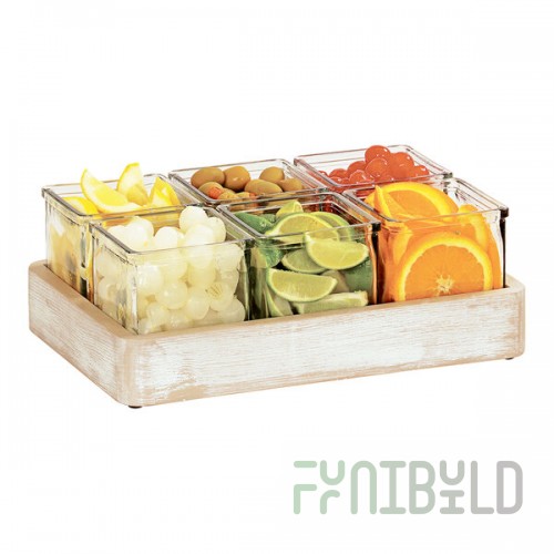 Cal-Mil Newport White-Washed Pine Wood Condiment Organizer with 6 Glass Jars - 12 3/4