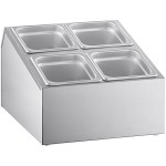 ServSense Stainless Steel Hotel Pan Organizer Set with (4) 1/6 Size Pans ServSense Stainless Steel Hotel Pan Organizer Set with (4) 1/6 Size Pans