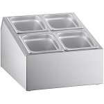 ServSense Stainless Steel Hotel Pan Organizer Set with (4) 1/6 Size Pans ServSense Stainless Steel Hotel Pan Organizer Set with (4) 1/6 Size Pans