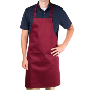 Chef Revival Burgundy Poly-Cotton Customizable Bib Apron - 34 Chef Revival Burgundy Poly-Cotton Customizable Bib Apron - 34