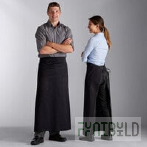 Choice White Poly-Cotton Full-Length Bistro Apron with 2 Pockets - 38