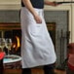 Choice White Poly-Cotton Full-Length Bistro Apron with 2 Pockets - 38 Choice White Poly-Cotton Full-Length Bistro Apron with 2 Pockets - 38