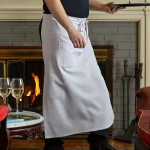 Choice White Poly-Cotton Full-Length Bistro Apron with 2 Pockets - 38 Choice White Poly-Cotton Full-Length Bistro Apron with 2 Pockets - 38