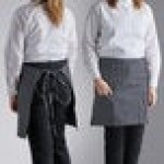 Choice Black and White Chalk Stripe Poly-Cotton Half Bistro Apron with 2 Pockets - 18
