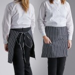 Choice Black and White Chalk Stripe Poly-Cotton Half Bistro Apron with 2 Pockets - 18