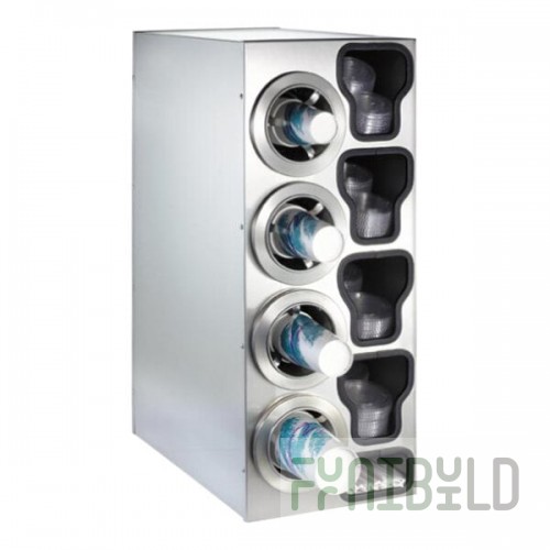 Dispense-Rite Stainless Steel One-Size-Fits-All 4-Compartment Left Side Countertop Cup Dispenser with Built-In Lid and Straw Organizer CTC-C-4LSS