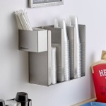 ServSense Extra Tall Adjustable 3-Section Stainless Steel Wall-Mount / Countertop Cup / Lid Holder with Straw Caddy Attachment