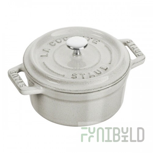 Staub 8 oz. White Truffle Enameled Cast Iron Mini Dutch Oven 1003431