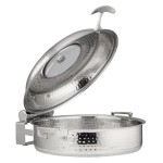 Bon Chef 60030HFSHL Cucina 6 Qt. Stainless Steel Induction Hammered Brazier Pan with Slow Down Hinged Glass Cover