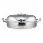 Bon Chef 60030HFSHL Cucina 6 Qt. Stainless Steel Induction Hammered Brazier Pan with Slow Down Hinged Glass Cover