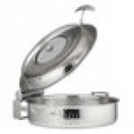 Bon Chef 60030HFSHL Cucina 6 Qt. Stainless Steel Induction Hammered Brazier Pan with Slow Down Hinged Glass Cover