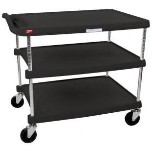 Metro myCart MY2636-35BL Black Utility Cart with Three Shelves and Chrome Posts - 28 Metro myCart MY2636-35BL Black Utility Cart with Three Shelves and Chrome Posts - 28